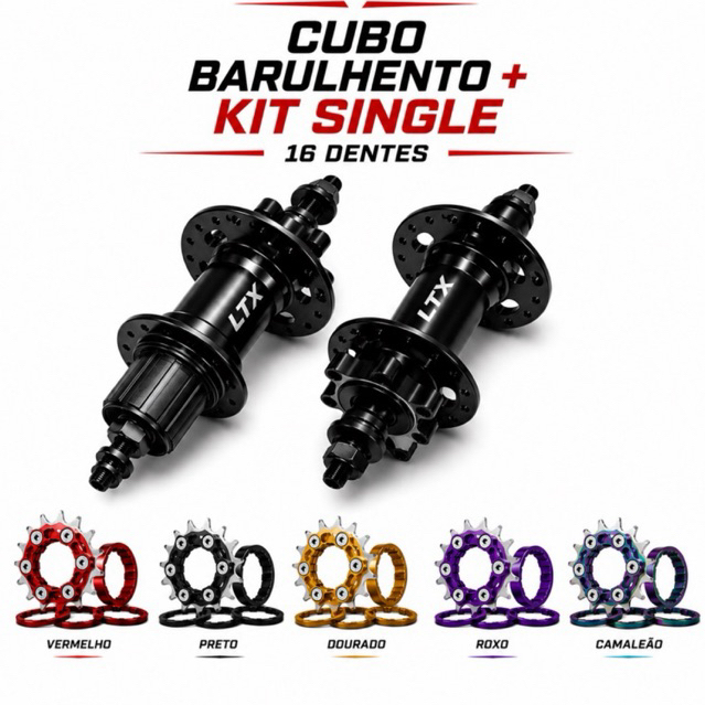 Cubo Barulhento Alumínio Rolamentado Eixo Porca + Kit Single 16 Dentes Bicicleta Bike Grau Freeride Gios Hupi