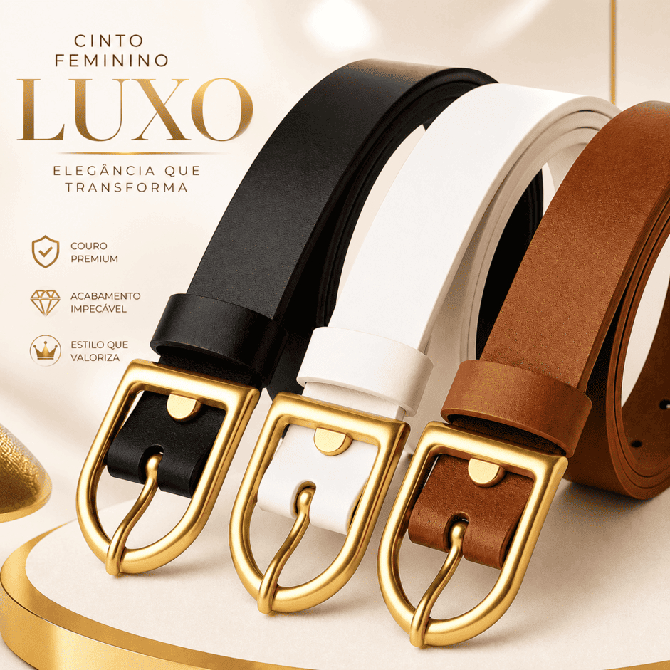 Kit 3 Cintos Feminino de couro elegante  premium _ Fivela Dourada  plus size sinto alto padrão- sintetico