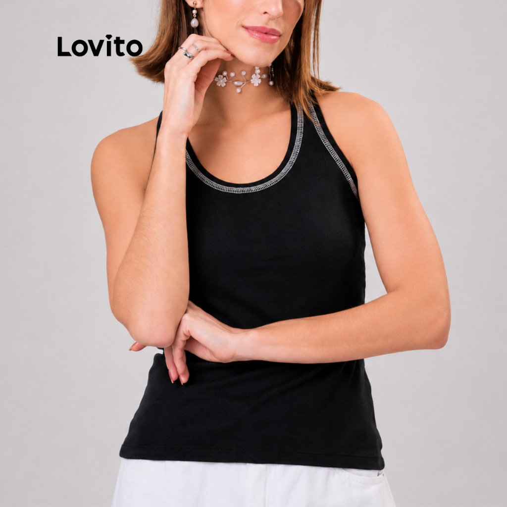 Lovito Regata Costura Contrastante Moda Basica Feminina BRTKB47BRL076