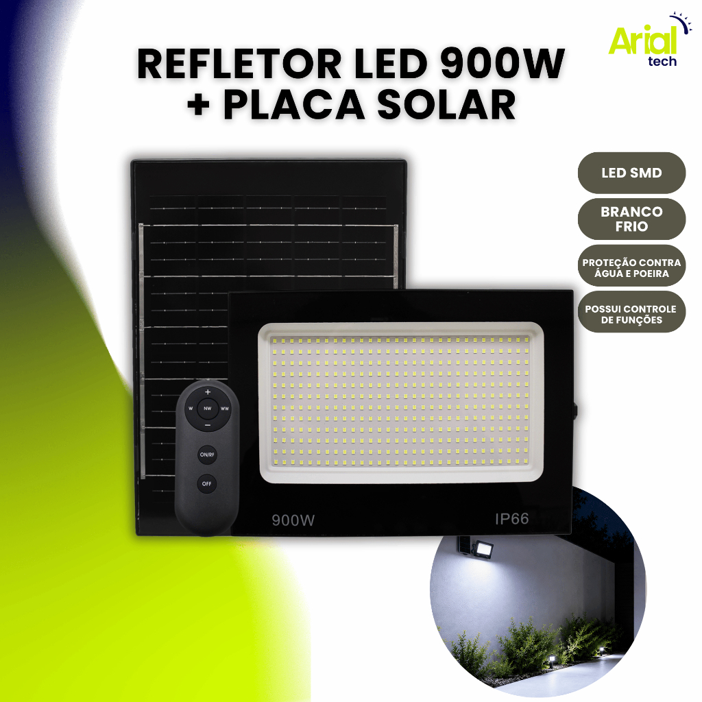 Refletor Led Solar 900w Holofote Com Placa Bateria à Prova Dágua