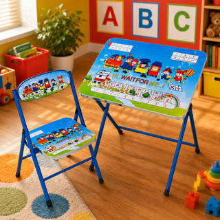 Conjunto Mesa Cadeira Infantil Dobravel 3 Cores Azul Rosa Verde Educativa Estudo Desenho e Atividades