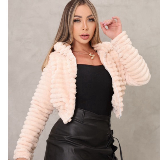 Jaqueta Puffer Feminina Pelucia Forrada Com Ziper Gola Alta  Inverno Frio