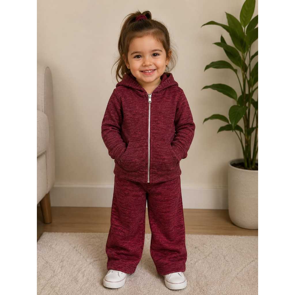 Conjunto Infantil Menina Blusa Zíper com Capuz + Calça Wide Leg