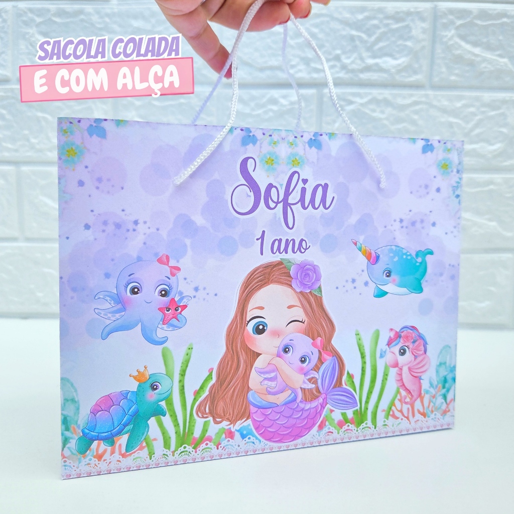 Sacolinha Personalizada Sereia Cute | Sacolinha Surpresa | Lembrancinha de Festa | Aniversário