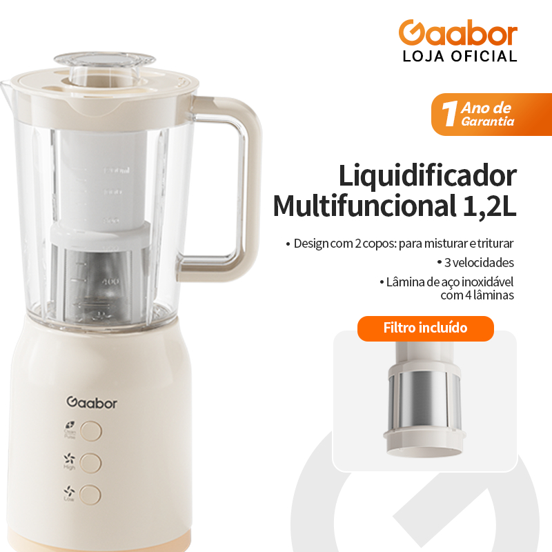 Gaabor Processador 3 em 1 Suco Carne Grão 400W Bivolt 3 Copos Inox JM-12E01A