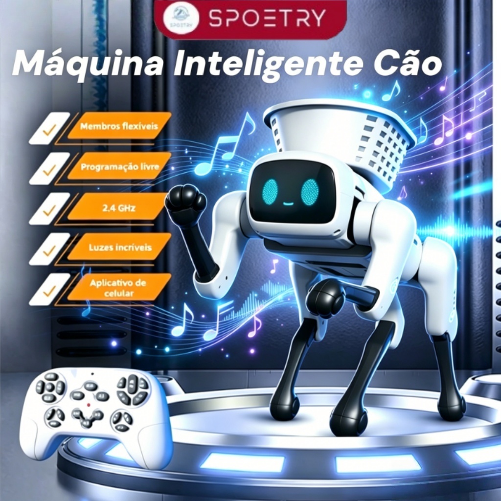 Cão Robô Inteligente com APP, Controle Remoto e Voz e Diálogo Dança, Canta e tem Luzes LED  Robô Interativo
