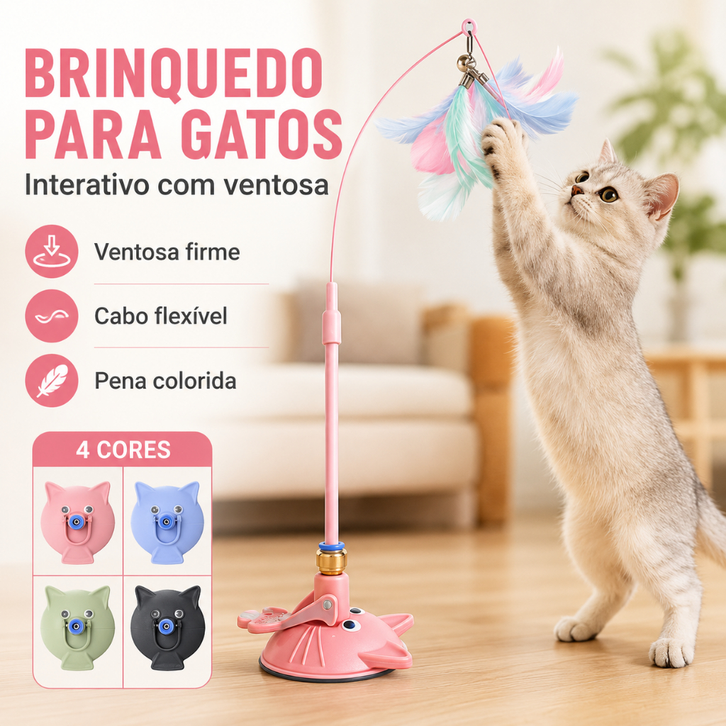 Brinquedo Interativo para Gato com Ventosa Penas, Cabo Longo Recarregável Anti-Tédio Brinquedo Pena para Gatos