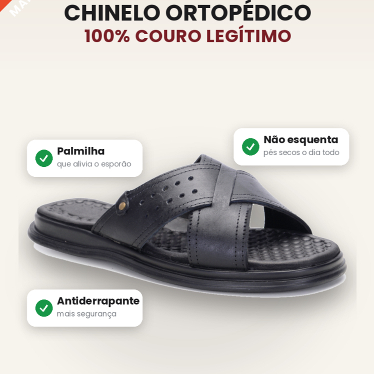Sandália Franciscana Masculina Anti Stress ortopédico em Couro Legítimo
