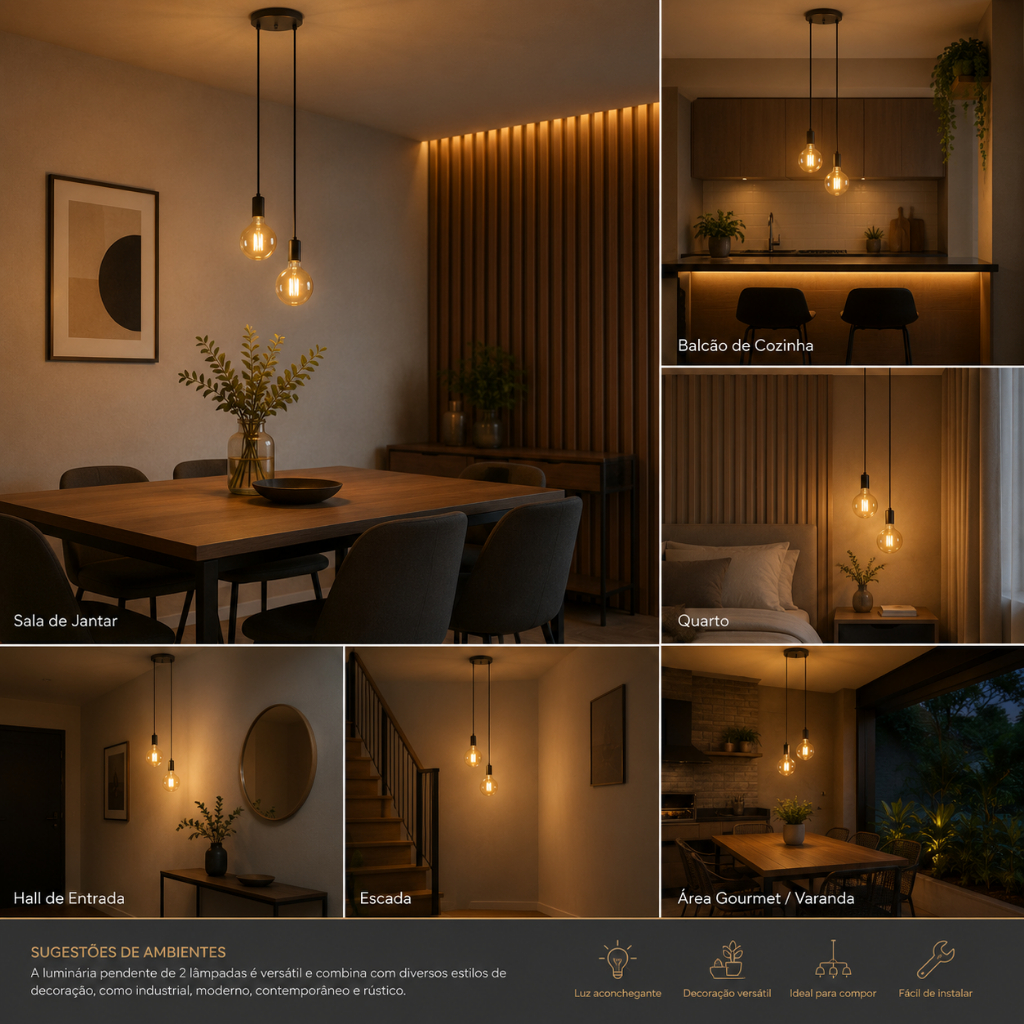 Luminária Pendente Cascata 2 fios — imagem 2 de 2