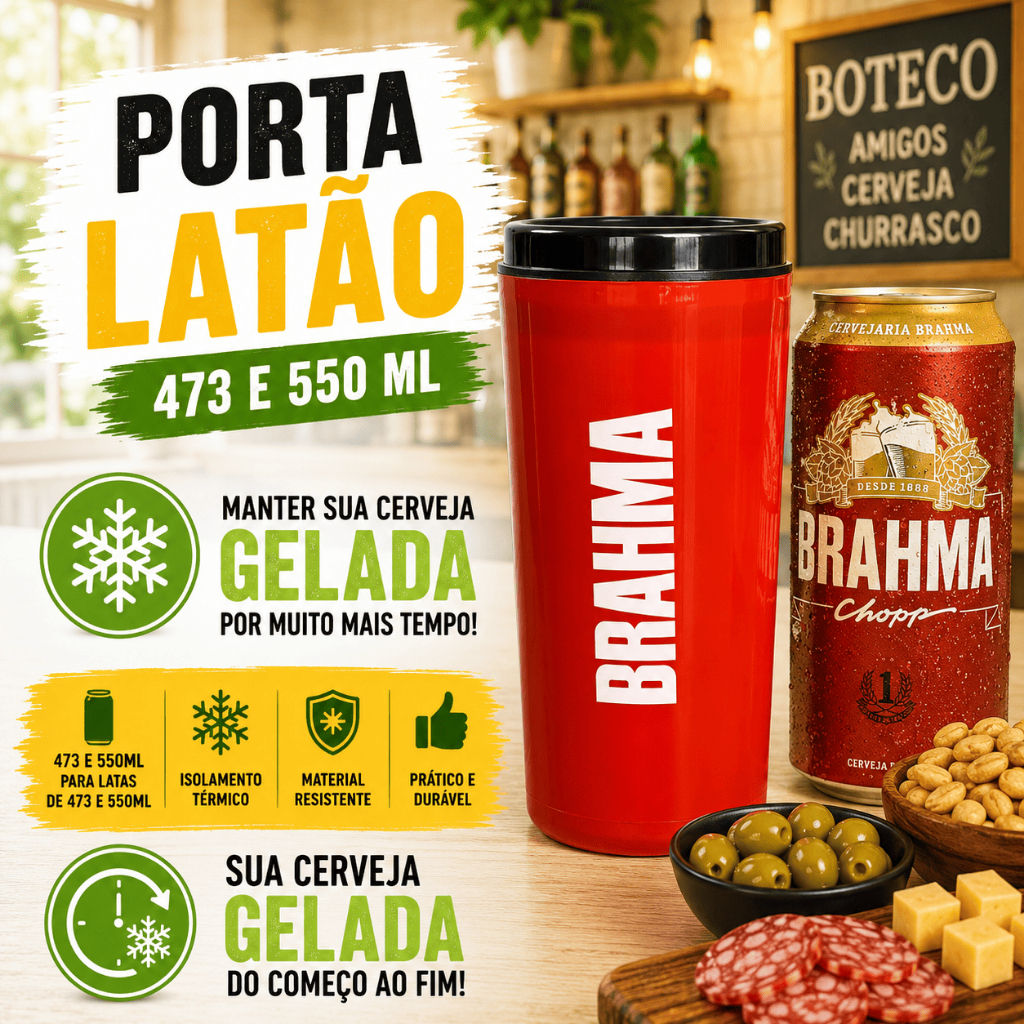 Porta Latão 473ml Suporte Cerveja Lata Térmico  Brahma Pilsen Personalizados