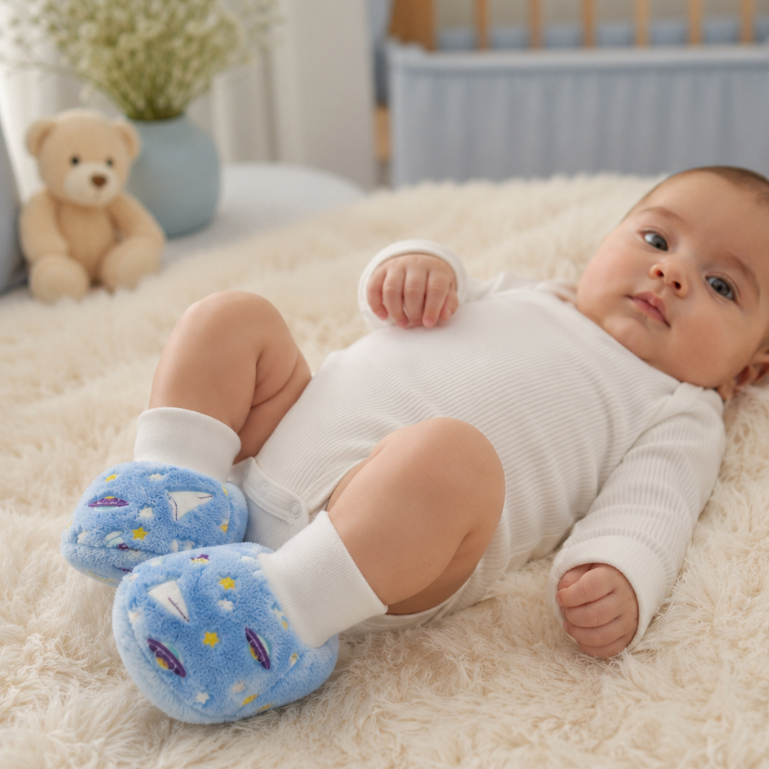 Sapatinho kit 6 U Bebê Menino Soft Antialérgico Punho Algodão Pantufa Quentinha Inverno Enxoval RN 0-6M