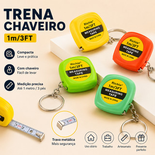 Kit 24 Chaveiros Mini Fita Métrica Retrátil 1m Colorido Para Mochila Revenda Atacado