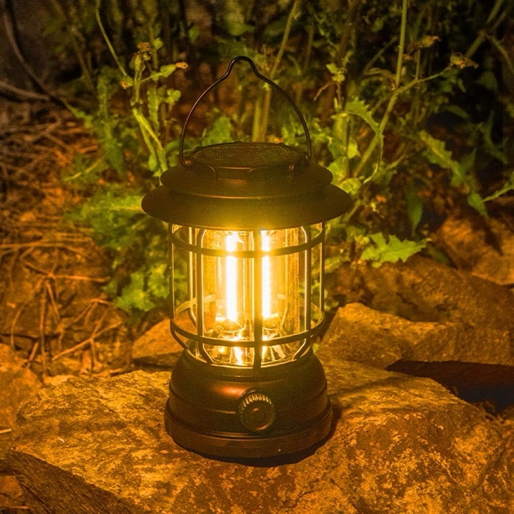 Lâmpada De Camping Retrô LED Portátil Recarregável Lanterna Luz Quente , Carregamento Tipo-C