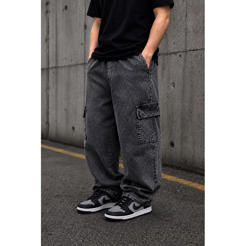 Calça Jeans Cargo Masculina Streetwear Preta Mescla Cinza Grafite 34 Ao 44