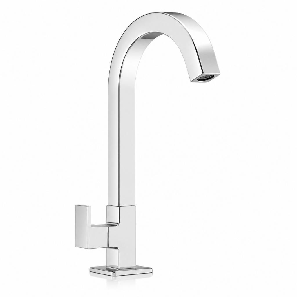 Torneira Banheiro Lavabo Bica Alta Cromada Luxo Água Fria 1/4 de Volta