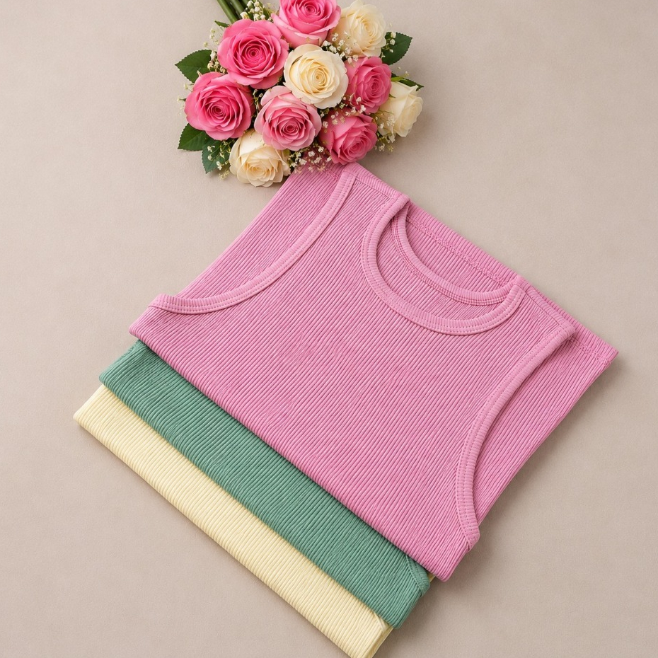 Regatas Caneladas Femininas Algodão e elastano blusinhas kit 3 peças
