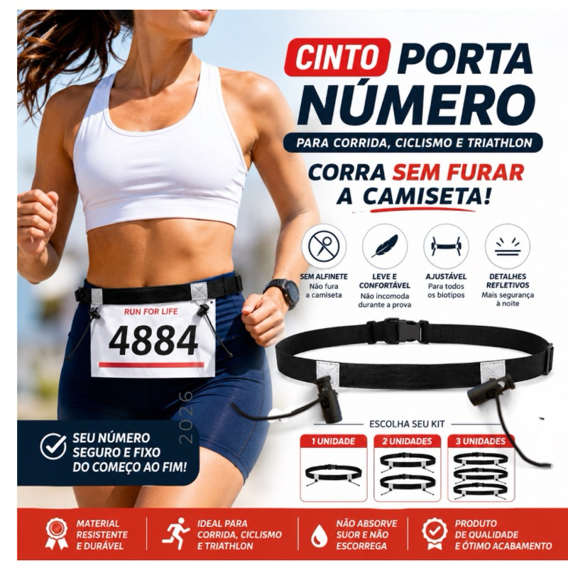 Cinto Porta Número Esportivo | Corrida, Ciclismo e Triathlon /Fixa número confortável em material elástico.
