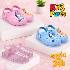 Kit Com 3 Pares, Infantil COM 2 Babuches + 1 Sandalia infantil menina Feminino Flexível Macio