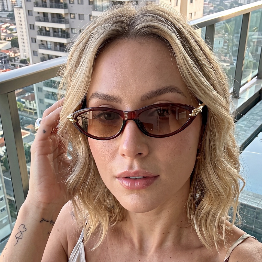 Óculos de Sol Feminino Gatinho Ilook Fashion Casual Marrom com Dourado Leve e Resistente