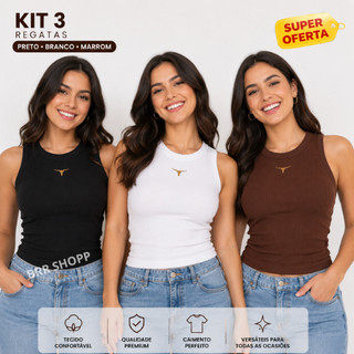 Kit 3 Blusa Regata Feminina Canelada Ribana Estilo Country Rodeio com Toque de Boiadeira e Qualidade Premium