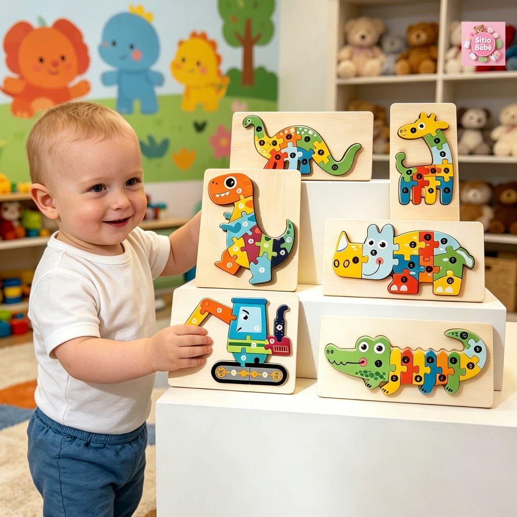 Quebra-Cabeça de Dino 3D em Madeira - Brinquedo Educativo Montessori para Bebês e Crianças Pequenas