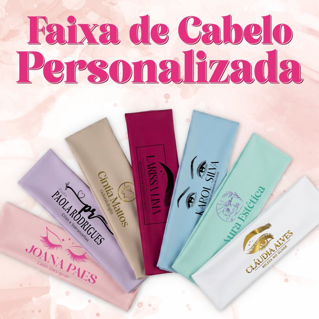 Faixa de Cabelo Personalizada com Sua Logo ou Nome Lash Designer Cílios Estética Sobrancelha