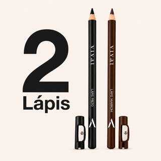 Kit 2 Lápis de Olho e Sobrancelha Preto e Marrom Profissional Vivai com Apontador Longa D…