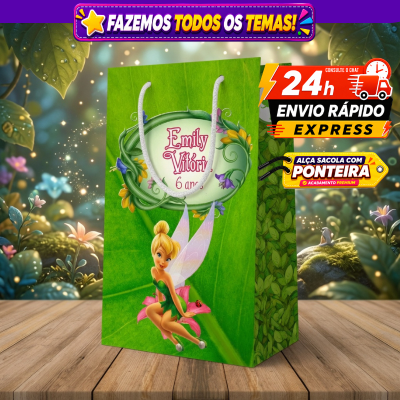 ⭐ Kit Sacolinhas Personalizadas Tinker Bell Sininho • Qualquer Tema • Nome e Idade Envio Rápido 24h