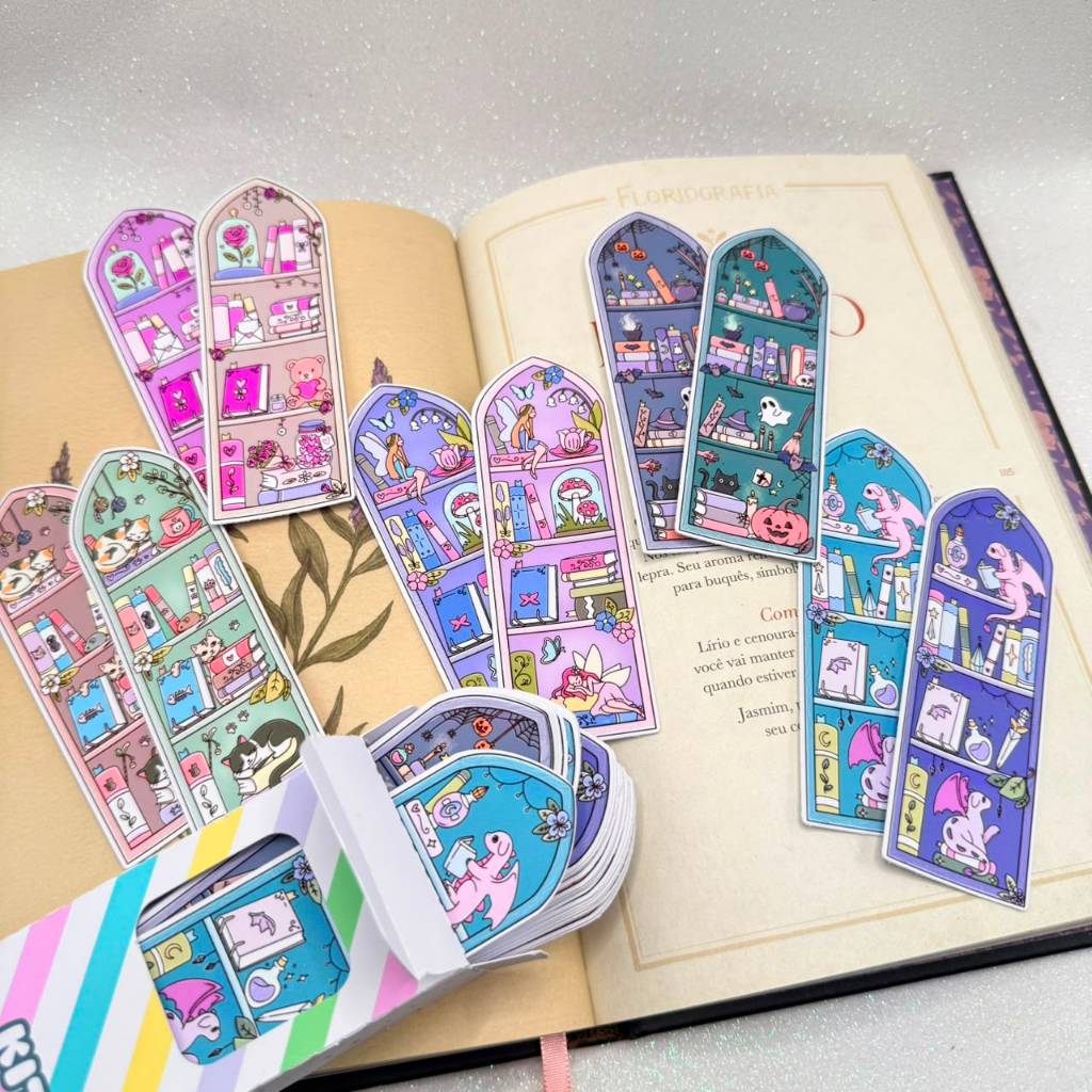 Kit 50 Marca Páginas Estante Literária Kawaii 10 Modelos Diferentes