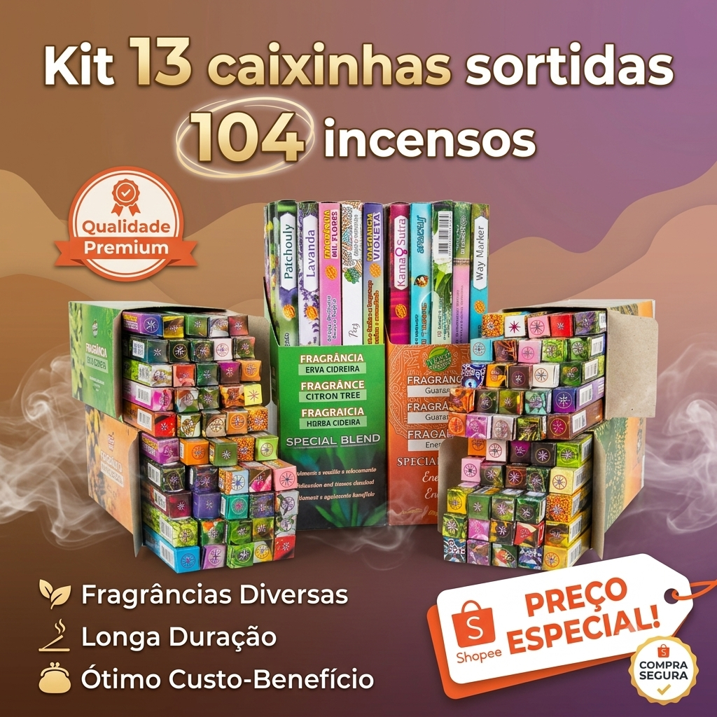 Incenso Natural Sortidos | Kit com 13 caixinhas 104 Incensos