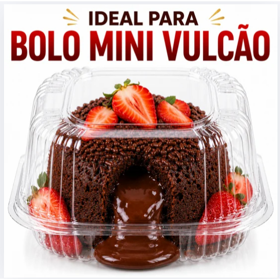 100 Embalagem PET Mini Vulcão Bolo Hambúrguer Doces Salgados Tampa Articulada Cristal Alta Resistência DA12 (GA12)