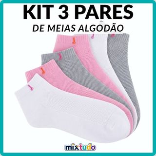 Kit 3 Pares Meias Esportivas Algodão Feminina Corrida e Treino