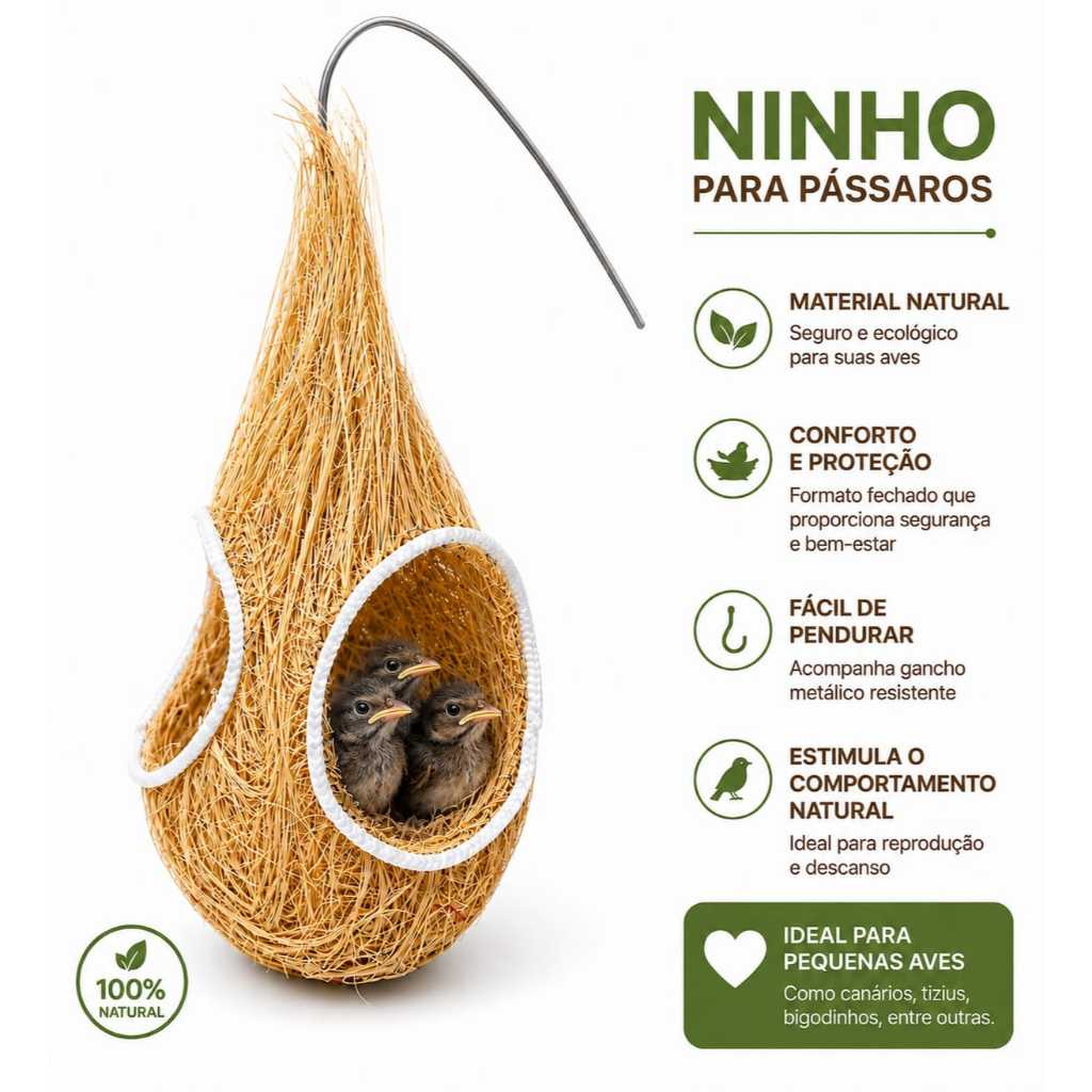 NINHO BOLA PARA PASSARINHOS FIBRA DE COCO NINHO COLEIRA CURIÓ E OUTROS