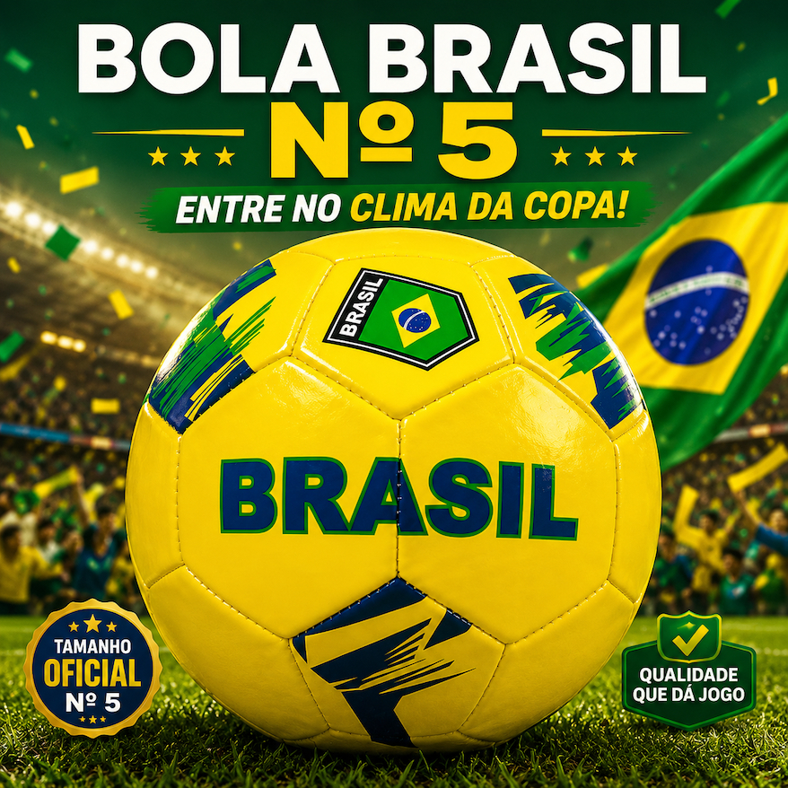 Bola de Futebol Brasil Nº 5 Amarela Oficial Vinil Resistente Campo e Rua