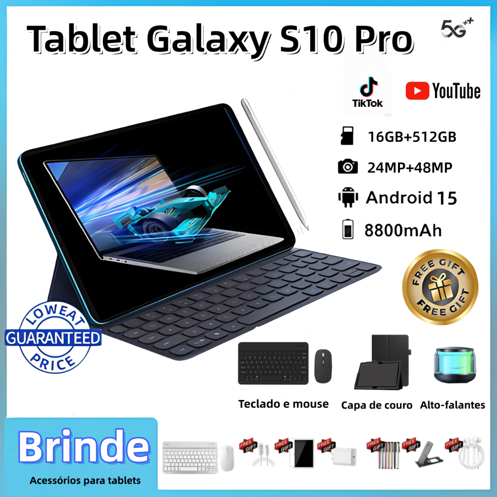 【Teclado e mouse gratuitos】Tablet Galaxy S10 Pro de 11,6 polegadas 16 GB + 512 GB 8800 mAh Tablet …