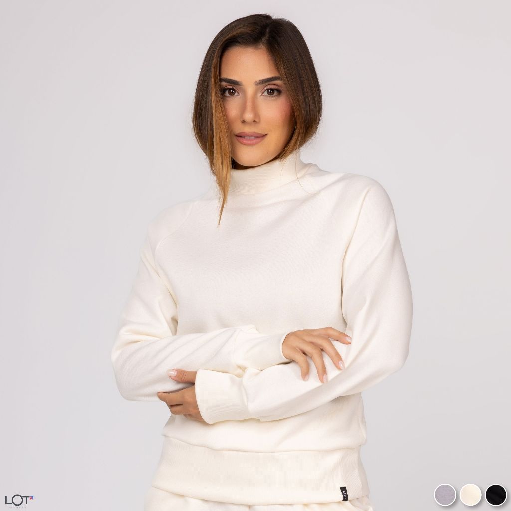 Casaco de Moletom Premium Feminino Gola Canelada Esportivo Inverno Frio Corrida