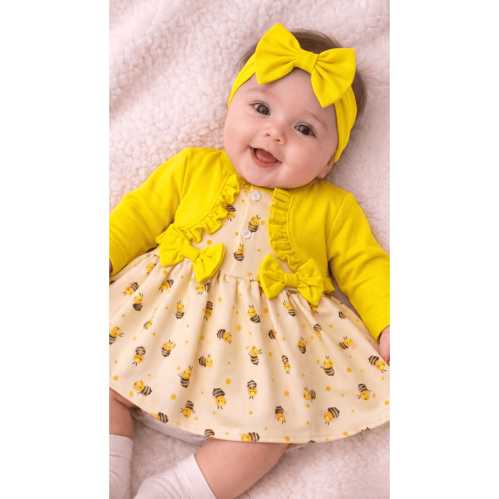 Vestido Abelhinha Com Bolero E Faixa De Cabelo Luna