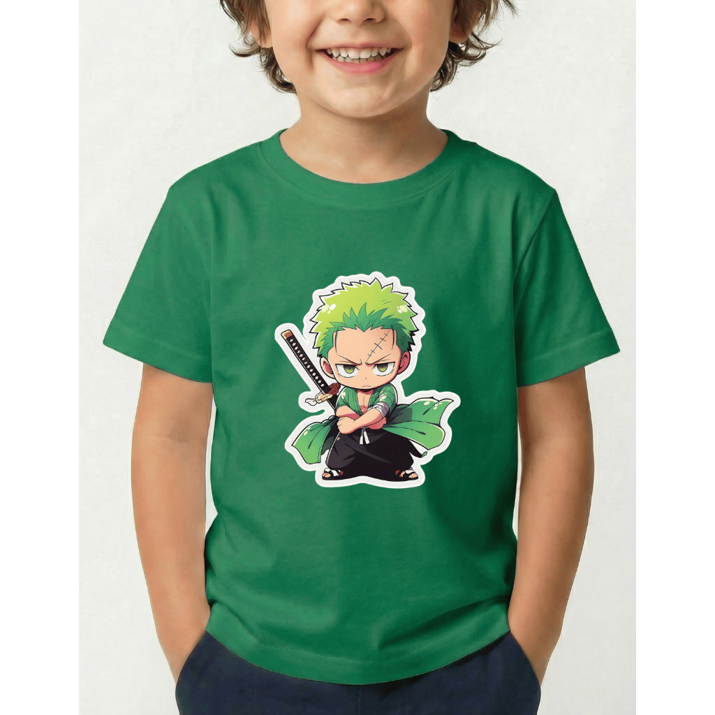 Camiseta Infantil Estampada Anime One Piece Personagem Zoro 100% Algodão Confortável Dia a Dia