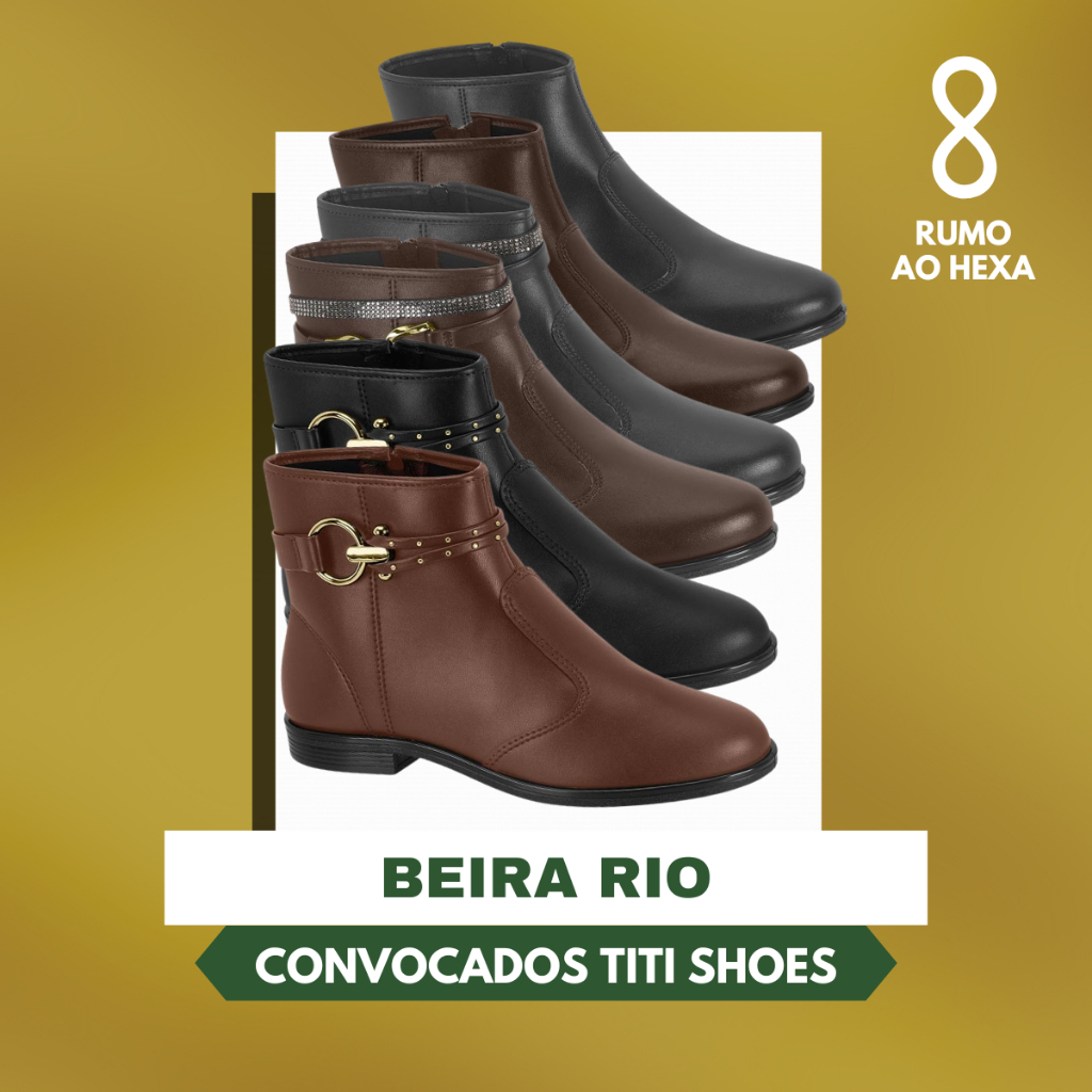 Bota Feminina Beira Rio Cano Curto Sem Salto Corrente Dourada Conforto Original Inverno