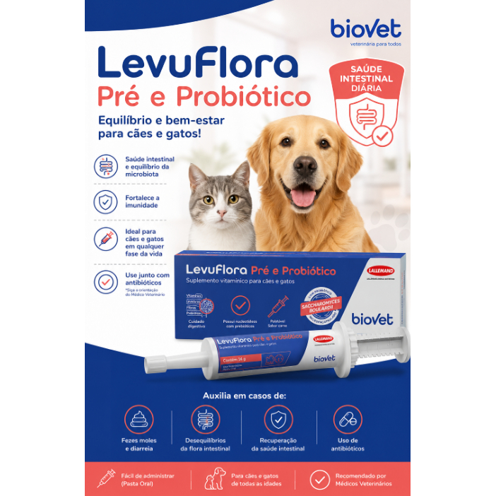 Levuflora 14g – Suplemento Probiótico / Intestinal para Cães e Gatos | Saúde Digestiva