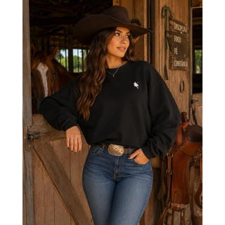 Moletom Feminino Estampa Equestre Gola Redonda Peluciado Country Casual Blusa de Frio Premium