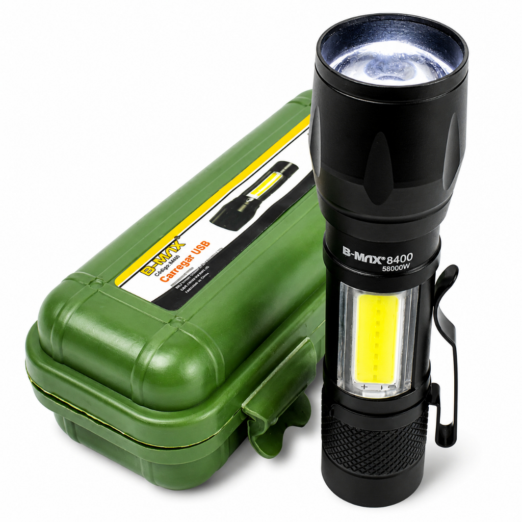 Lanterna Mini Tática LED Zoom Recarregável USB para Aventuras
