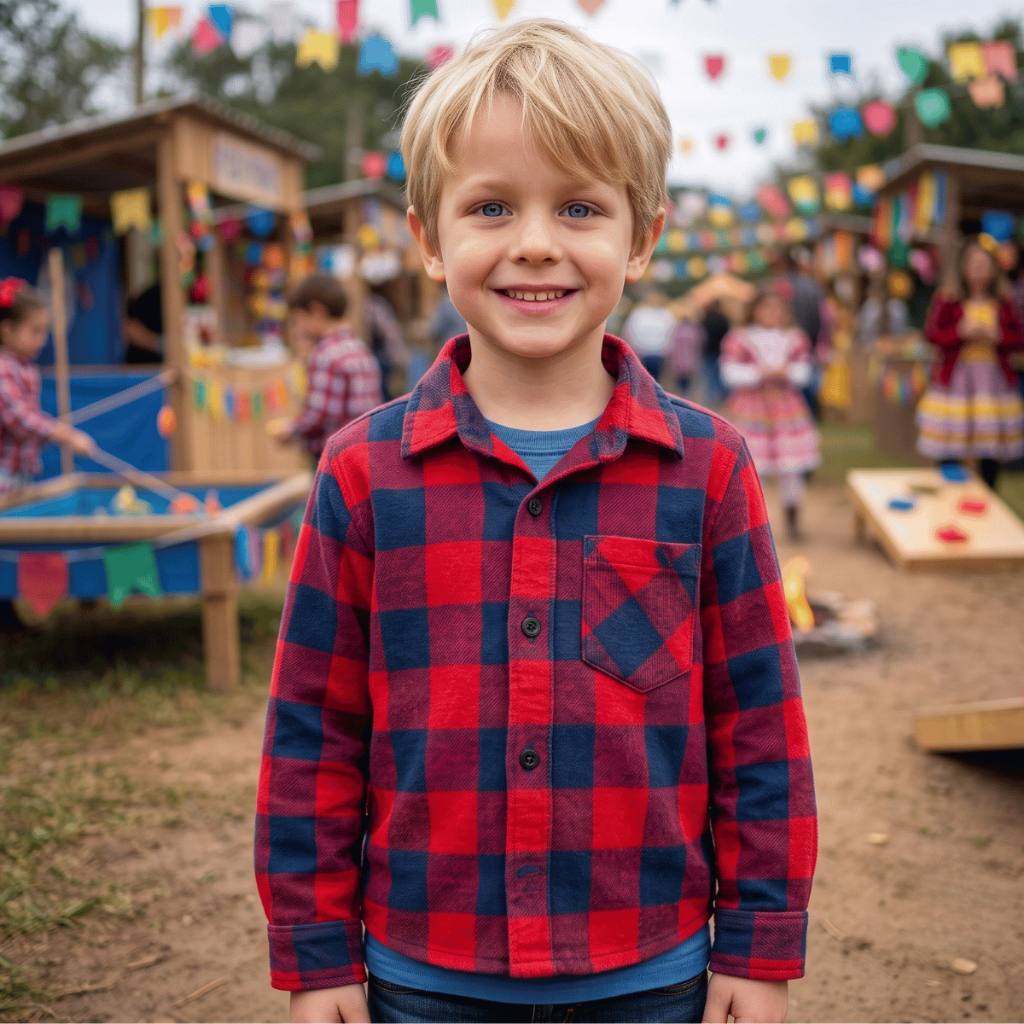 Camisa Flanelada Quentinha Infantil Menino Arraiá Festa Junina Xadrez Quadriculada Premium