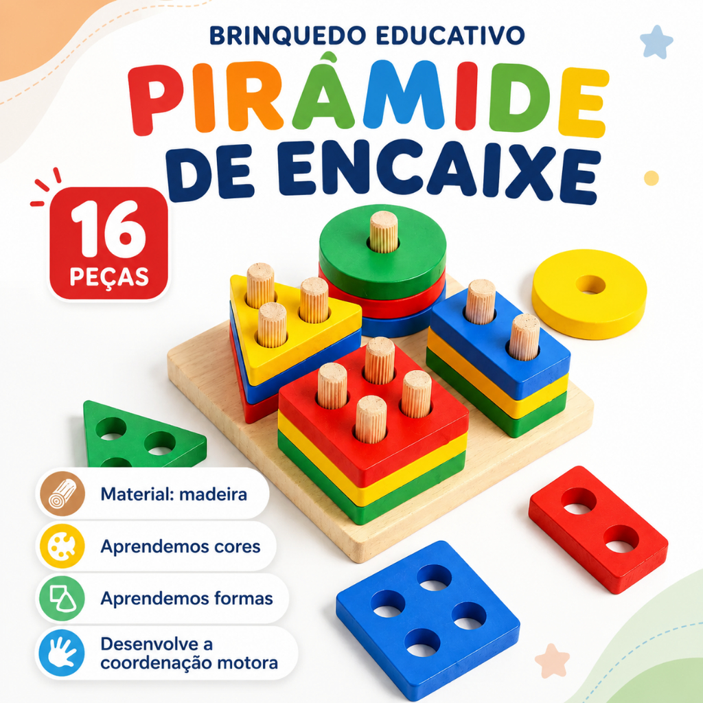 Brinquedo Educativo Infantil Encaixe Formas Coloridas Jogo