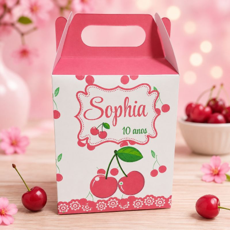 kits Maletinhas Personalizada Tema Cerejinha com Nome e Idade | Lembrancinha Festa Infantil Menina