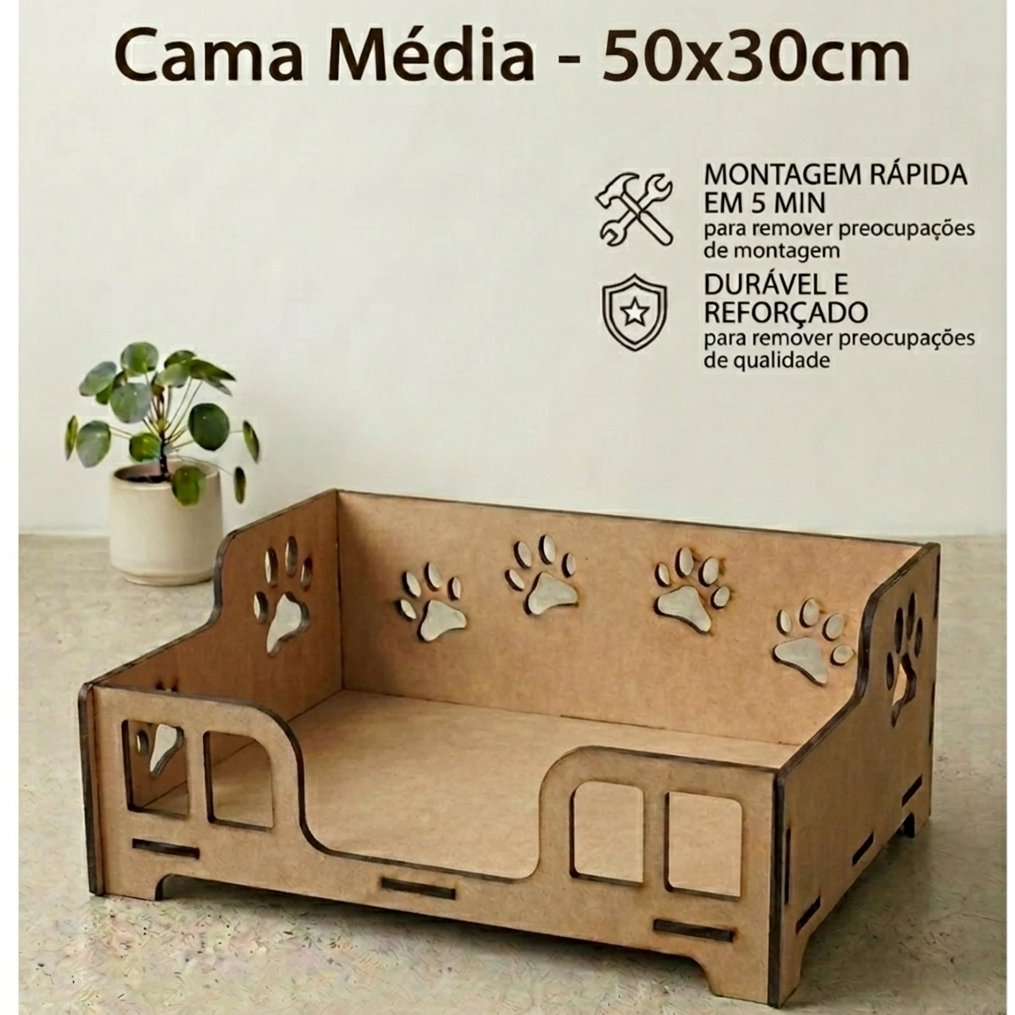 Cama Caminha Sofá Casa Para Pet, Cachorro, Gato em MDF Premium Natural Cru 30x50 cm