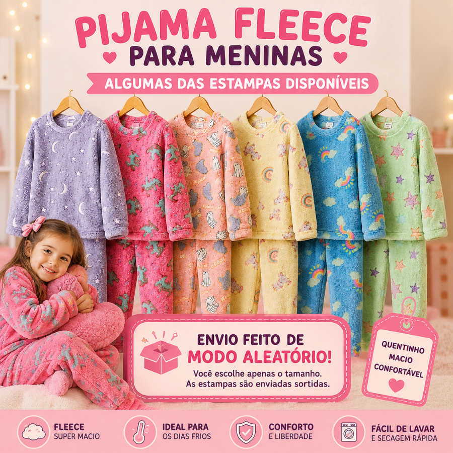 Conjunto Pijama Infantil Inverno Fleece Quentinho Macio Menino e Menina Super Confortável