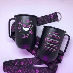Caneca Gengar Personalizada Com Nome + Tirante Exclusivo 850ml Terceirão