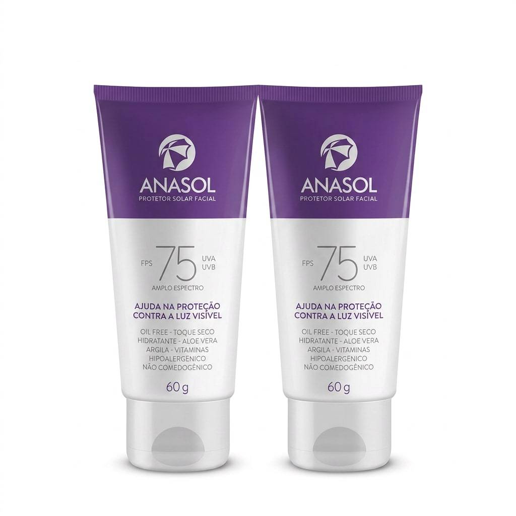 Kit 2 Protetor Solar FPS75 Anasol Corporal Facial Oil Toque Seco 60g