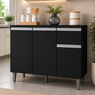 Balcão Organizador de Cozinha Vanessa 105cm Com Tampo Preto Compacto e Resistente - TrialMoveis